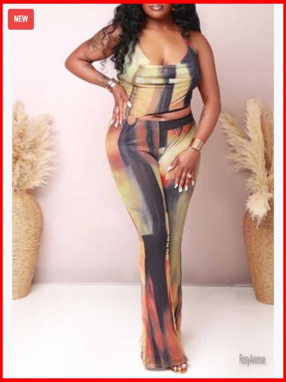 Sexy Mesh Halter Sleeveless Cut Out Tie Dye Jumpsuit Party Clubwear - Picture 2 of 6